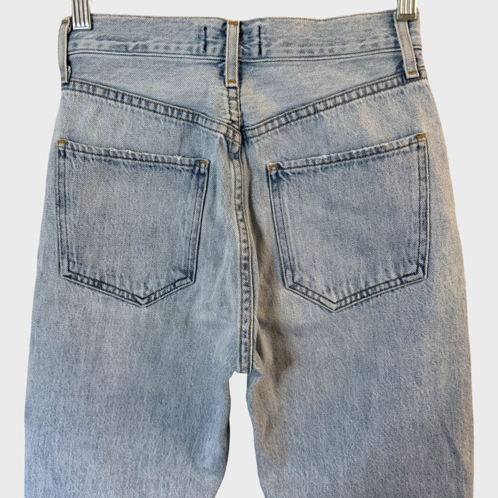 Agolde Riley High-Rise Straight Crop Jeans Blue Women's 24 Distressed Button-Fly - Picture 6 of 11